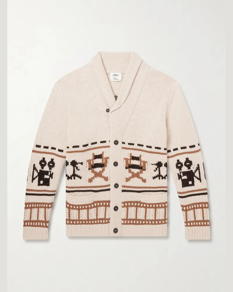 N.Peal Hollywood Authentic Intarsia Organic Cashmere Cardigan Neutrals