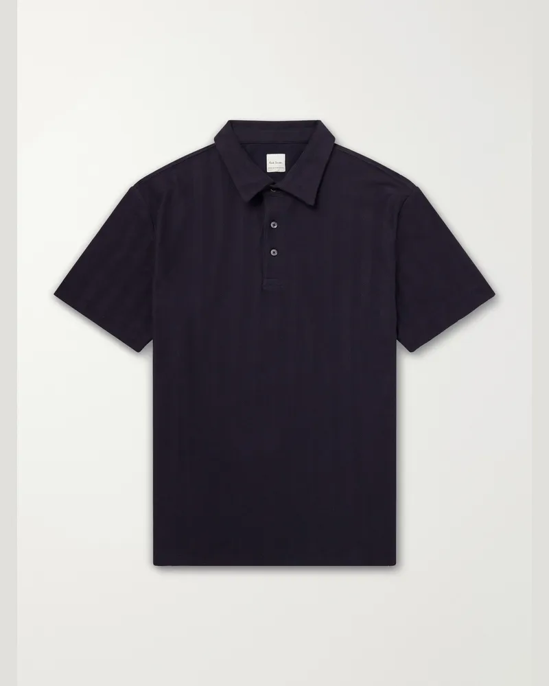 Paul Smith Organic Herringbone Cotton-Piqué Polo Shirt Blue