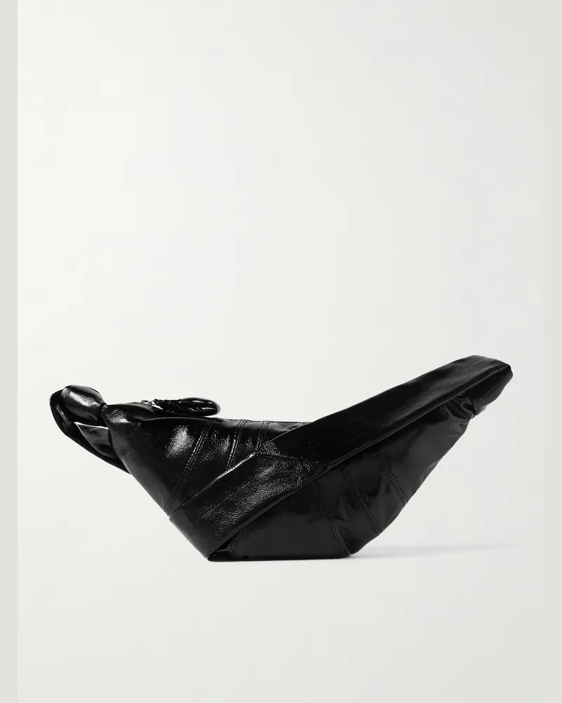 Christophe Lemaire Croissant kleine Umhängetasche aus beschichteter Baumwolle Schwarz