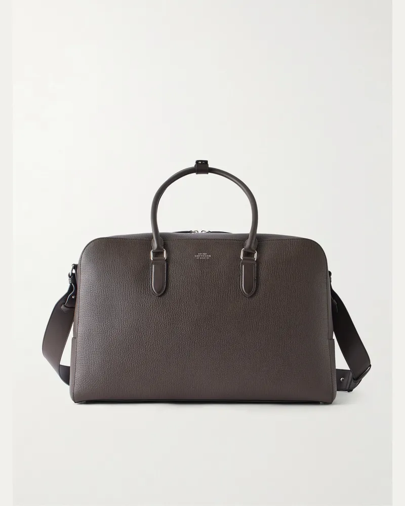 Smythson Full-Grain Leather Weekend Bag Brown