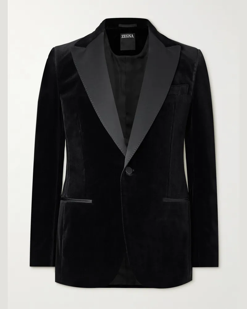 Ermenegildo Zegna Smokingjacke aus Baumwollsamt mit Satinbesatz Schwarz