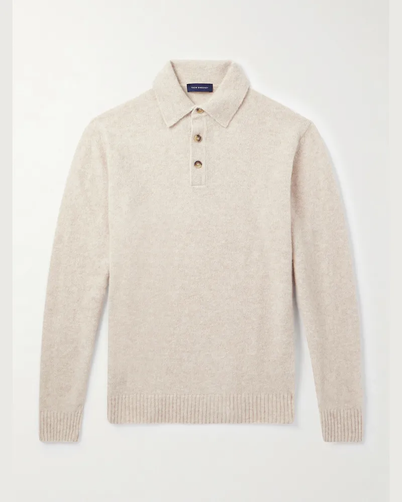 Thom Sweeney Brushed Cashmere-Blend Polo Shirt White