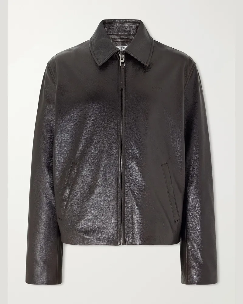 Loewe Full-Grained Leather Jacket Brown