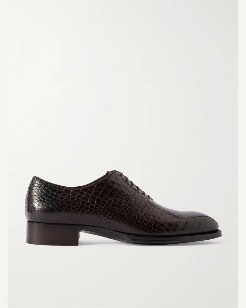 Tom Ford Elkan Oxford-Schuhe aus Leder mit Krokodileffekt Braun