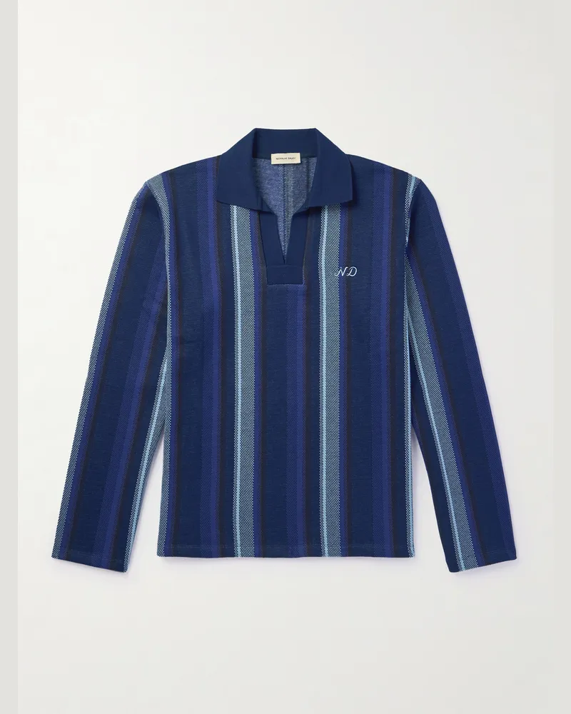 Nicholas Daley Gestreiftes Oberteil aus Baumwolle mit Polokragen Blau