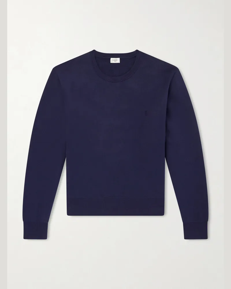 Saint Laurent Sweatshirt aus Baumwoll-Jersey mit Logostickerei Blau