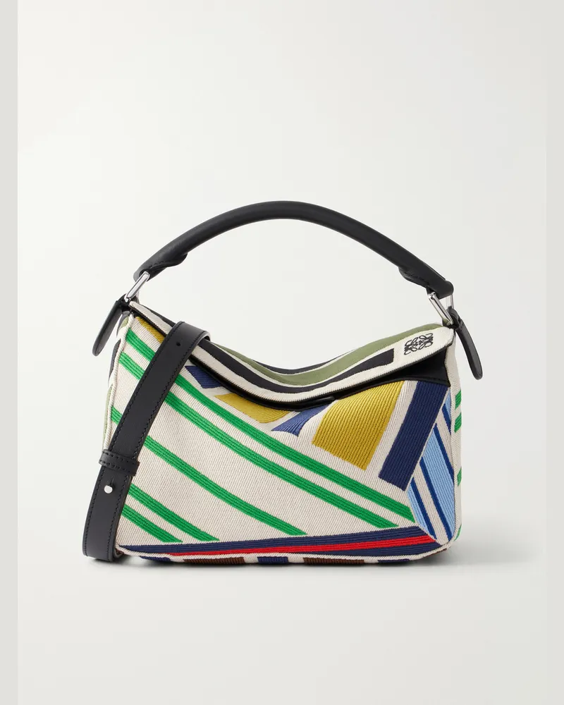 Loewe Puzzle Edge Small Leather-Trimmed Embroidered Canvas Messenger Bag Multi