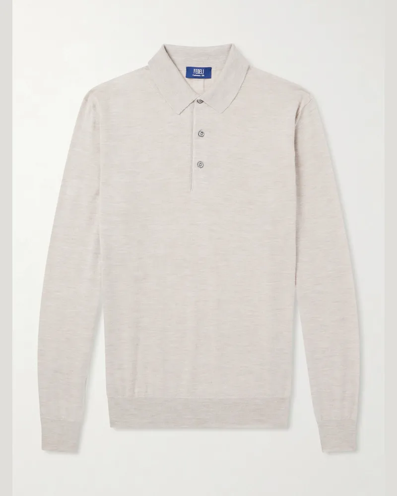 Fedeli Sportman Cashmere and Silk-Blend Polo Shirt Gray