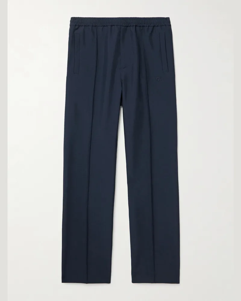 Gucci Logo-Embroidered Panama Tech-Jersey Trousers Blue