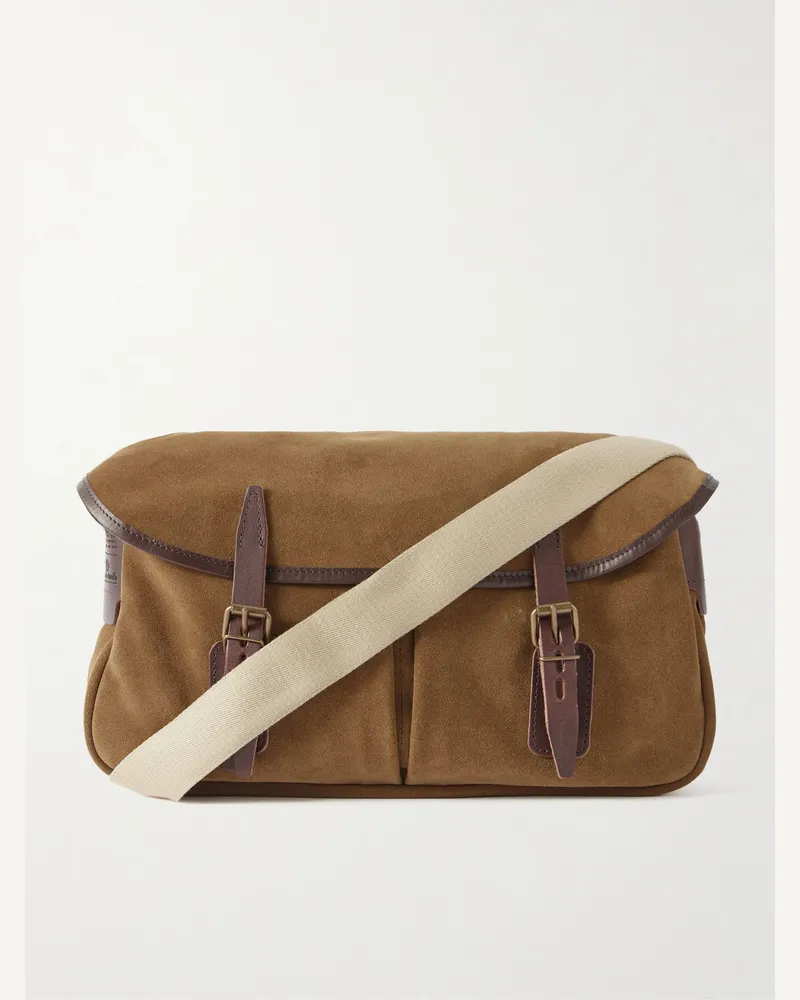 Bleu de Chauffe Fisherman‘s Musette Umhängetasche aus Veloursleder mit Lederbesatz Braun