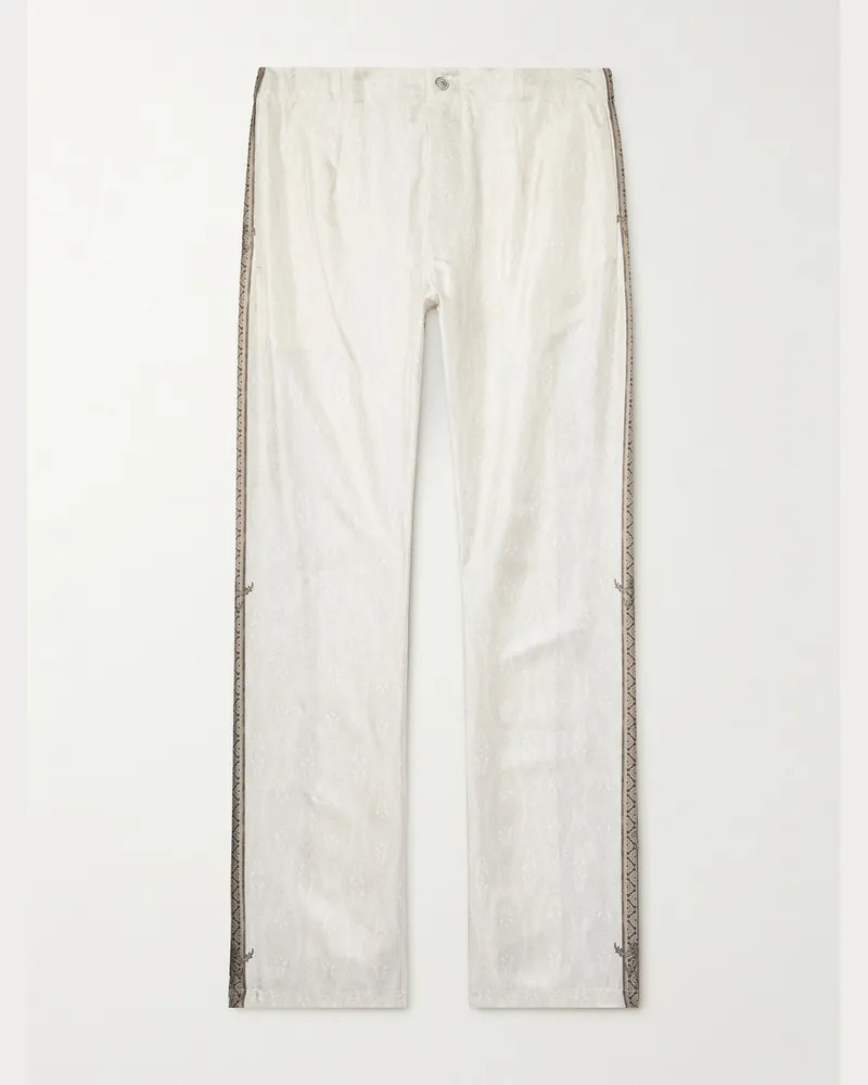 Etro Slim-Fit Straight-Leg Printed Silk-Twill Trousers Neutrals