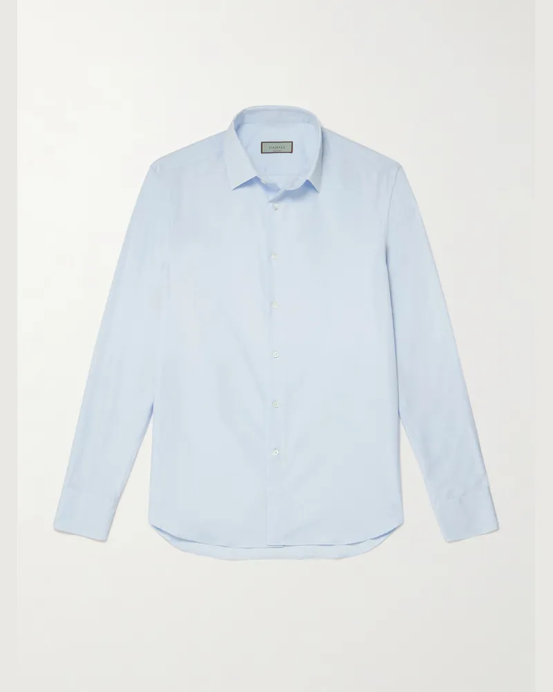 Canali Cutaway-Collar Cotton-Poplin Shirt Blue