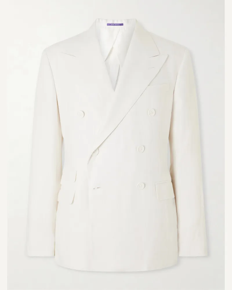 Ralph Lauren Double-Breasted Herringbone Linen Suit Jacket White