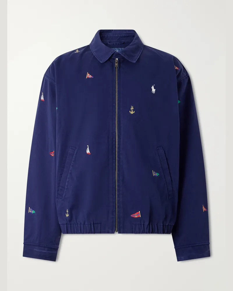Ralph Lauren Logo-Embroidered Cotton-Twill Blouson Jacket Blue
