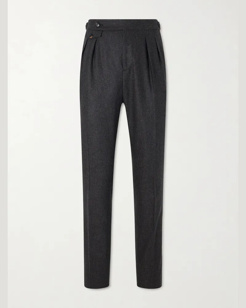 Brunello Cucinelli Straight-Leg Pleated Wool Trousers Gray