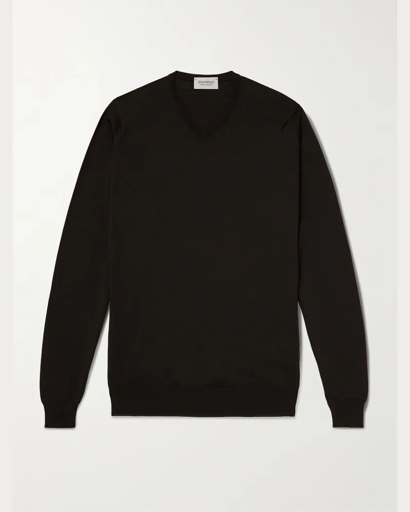 John Smedley Shipton schmal geschnittener Pullover aus besonders feiner Merinowolle Braun