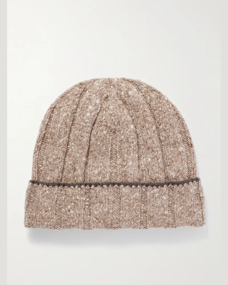 Brunello Cucinelli Ribbed Cashmere Beanie Brown