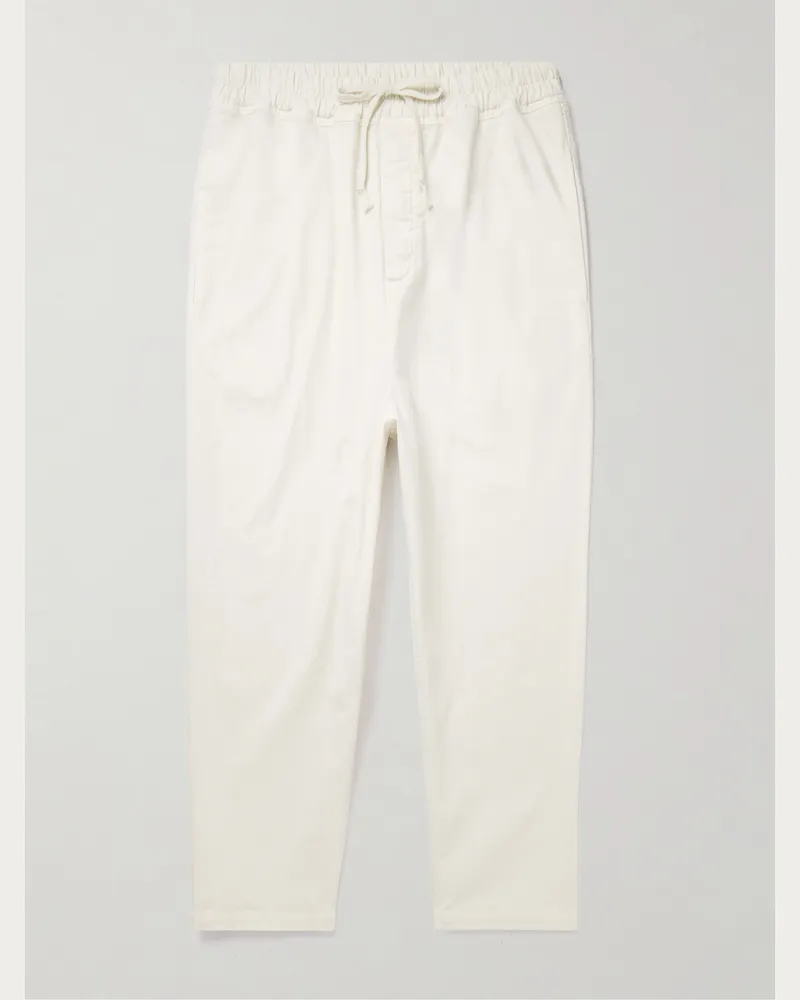 Nili Lotan Walker Tapered Cropped Brushed Cotton-Blend Twill Drawstring Trousers Neutrals