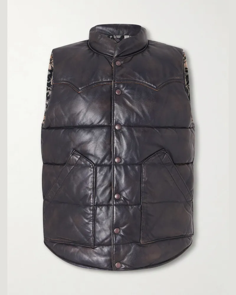 RRL Reversible Quilted Leather Gilet Black