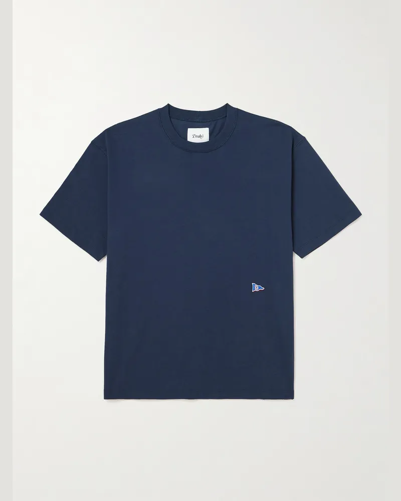 Drake's HIM Hiking Logo-Embroidered Cotton-Jersey T-Shirt Blue