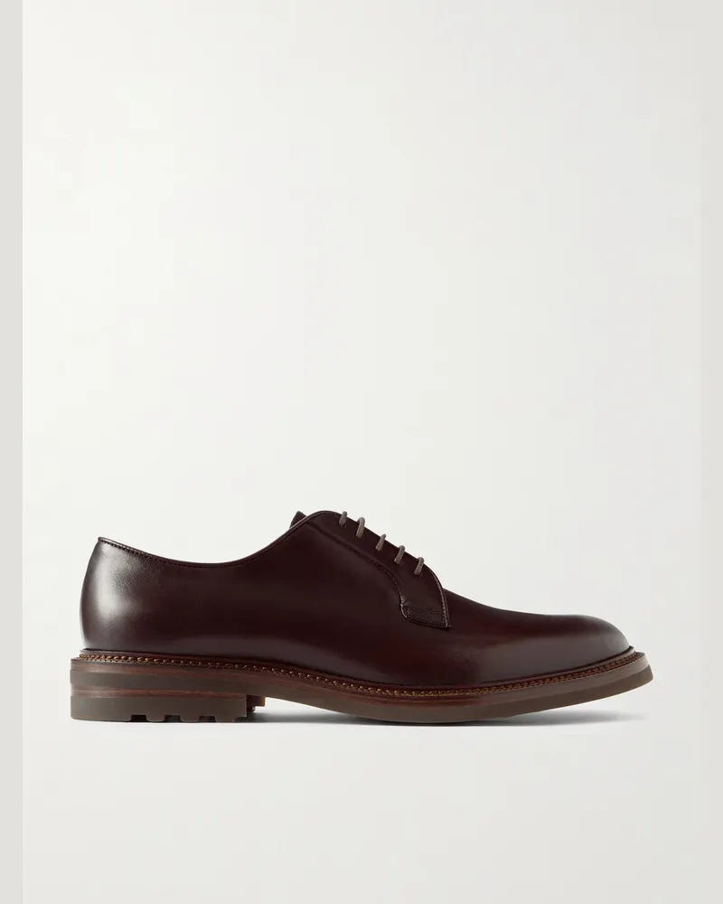 Brunello Cucinelli Leather Derby Shoes Burgundy