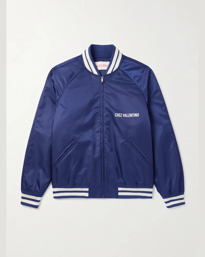 Valentino Garavani Bomberjacke aus wattiertem Shell mit Logoprint und Streifen Blau