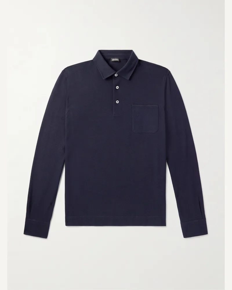 Ermenegildo Zegna Oberteil aus Baumwoll-Piqué mit Polokragen und Logoapplikation Blau