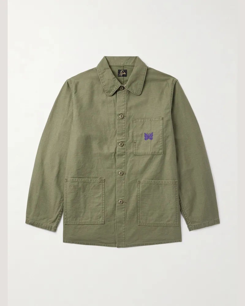 NEEDLES Hemdjacke aus Baumwoll-Canvas mit Logostickerei Grün
