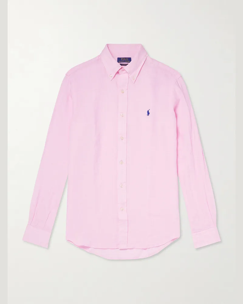 Ralph Lauren Hemd aus Leinen mit Logostickerei und Button-Down-Kragen Pink