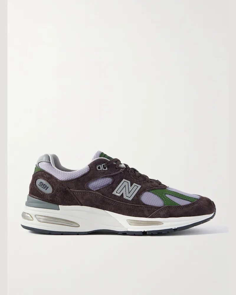 New Balance 991v2 Sneakers aus Veloursleder, Leder und Mesh Braun