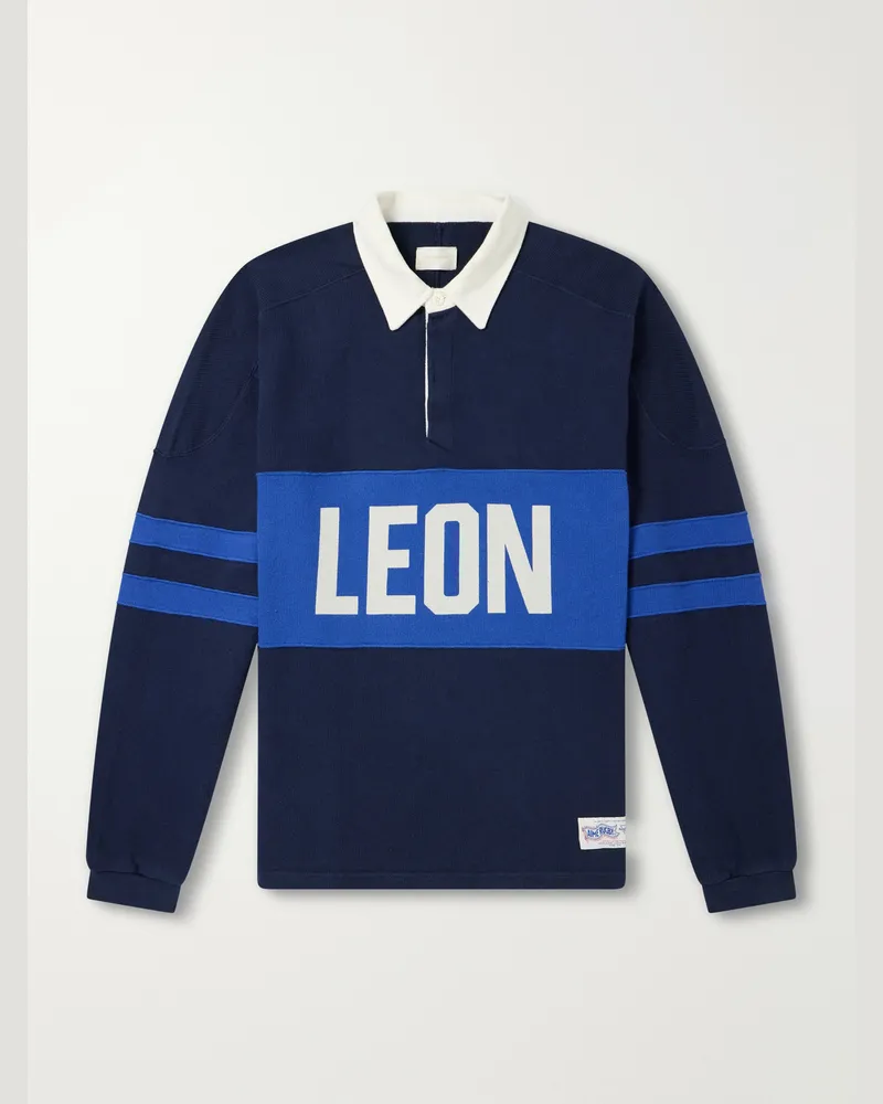 Aimé Leon Dore Logo-Intarsia Striped Cotton Polo Shirt Blue