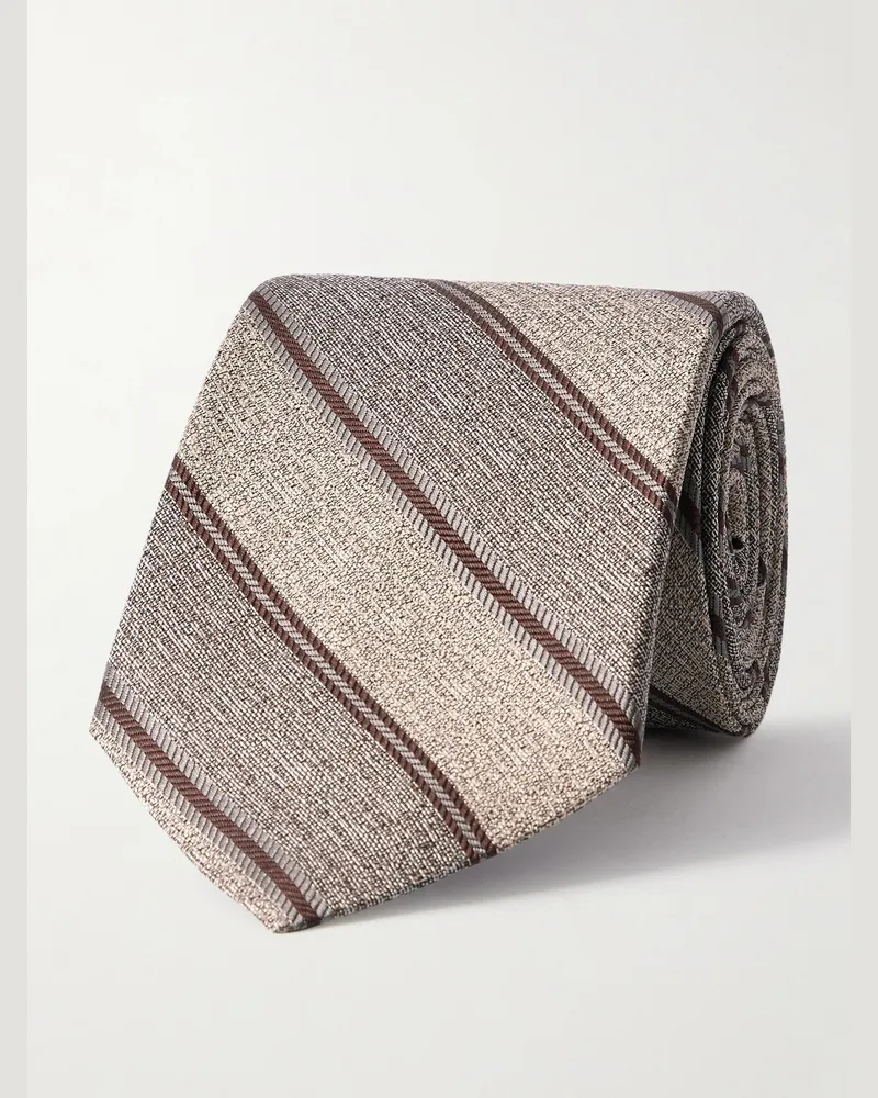 Loro Piana Yale Krawatte aus gestreiftem Seiden-Jacquard, 8 cm Neutral