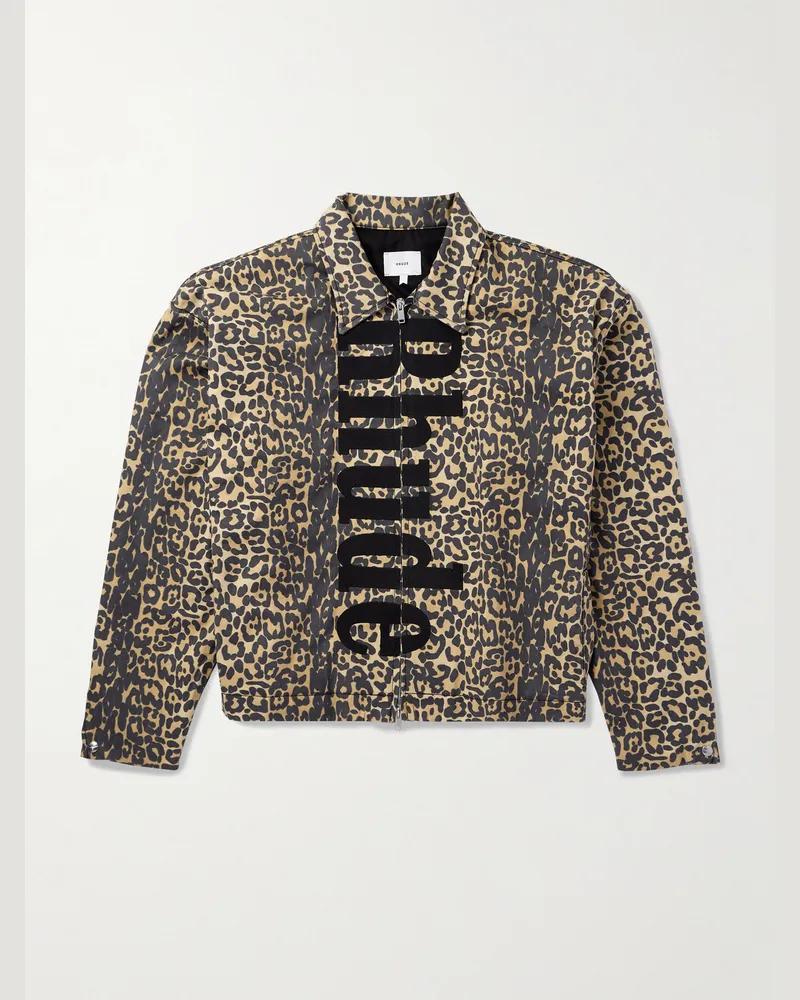 RHUDE Logo-Appliquéd Leopard-Print Cotton-Twill Bomber Jacket Animal
