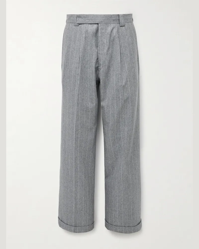 Kaptain Sunshine Schmal zulaufende Anzughose aus gestreiftem Wollflanell mit Falten Grau