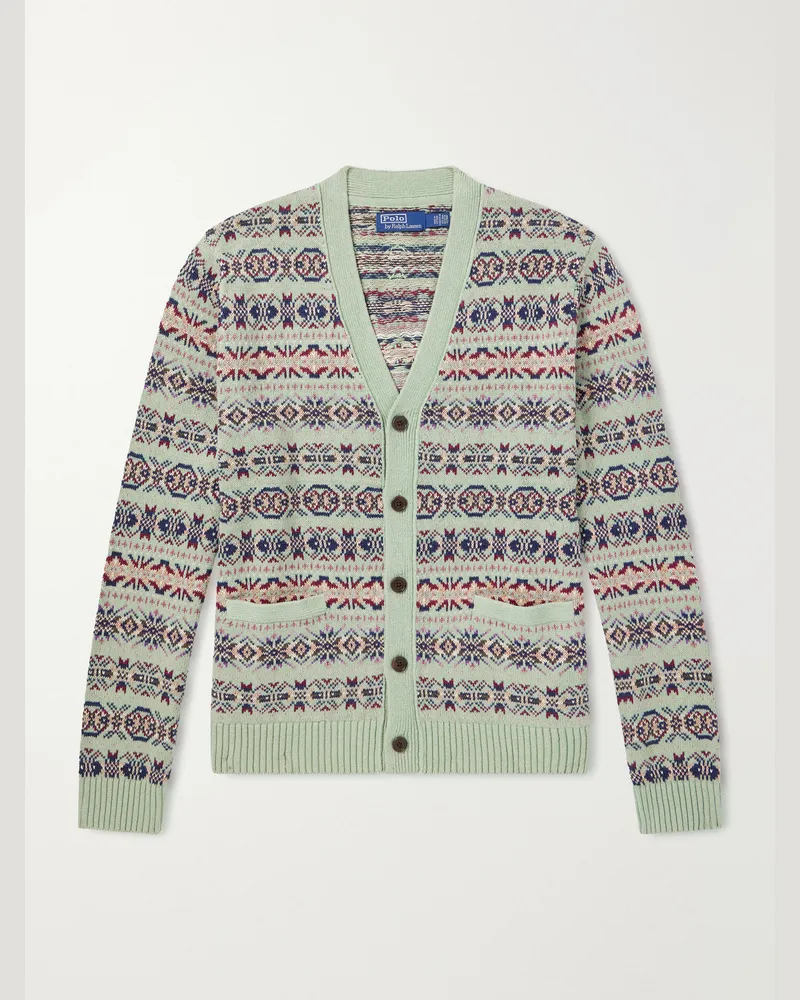 Ralph Lauren Striped Linen and Cotton-Blend Cardigan Green