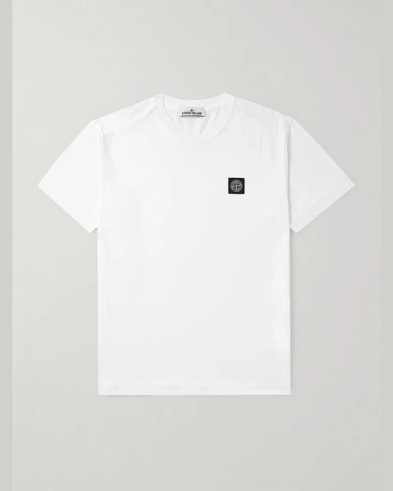 Stone Island Logo-Appliquéd Garment-Dyed Cotton-Jersey T-Shirt White