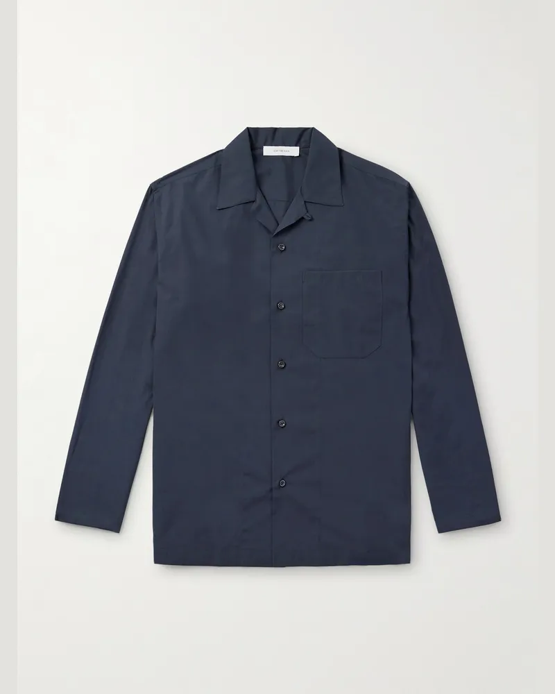 Umit Benan Havana Hemd aus einer Baumwoll-Seidenmischung mit wandelbarem Kragen Blau