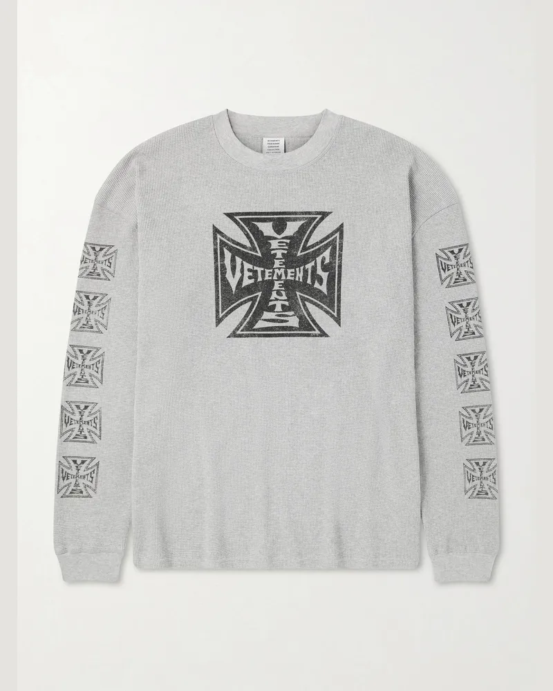 VETEMENTS Printed Waffle-Knit Cotton Sweater Gray