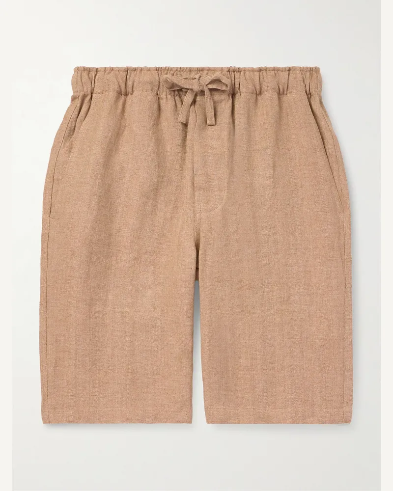 De Petrillo Gerade geschnittene Shorts aus Leinen mit Fischgratmuster und Kordelzugbund Neutral