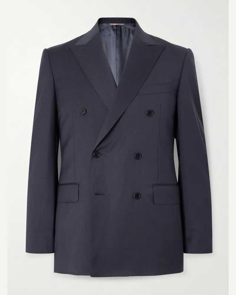 Canali Double-Breasted Super 130s Wool Suit Jacket Blue