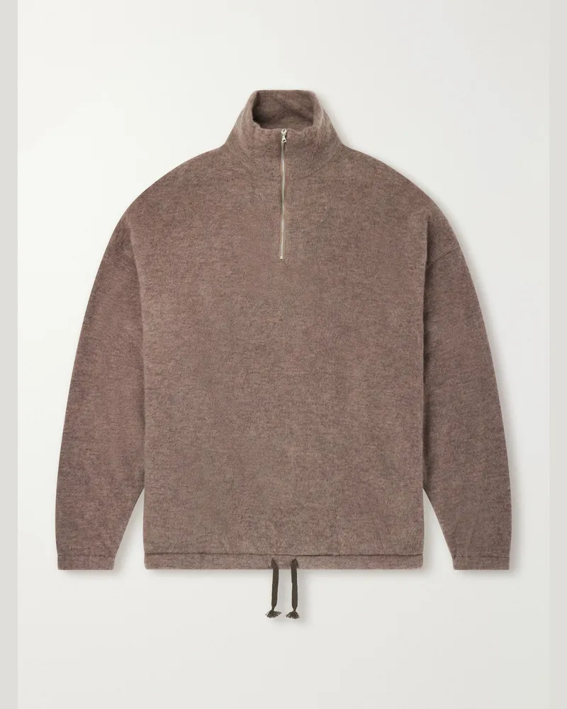 Kaptain Sunshine Wool and Silk-Blend Fleece Zip-Up Sweater Brown