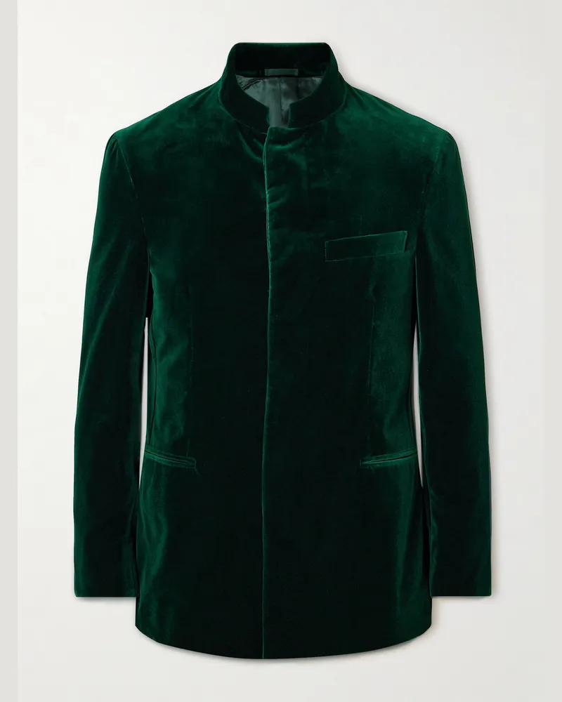 Kingsman Argylle Nehru-Collar Cotton-Velvet Jacket Green