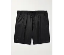Gerade geschnittene Shorts aus Seiden-Twill mit Kordelzugbund und Falten