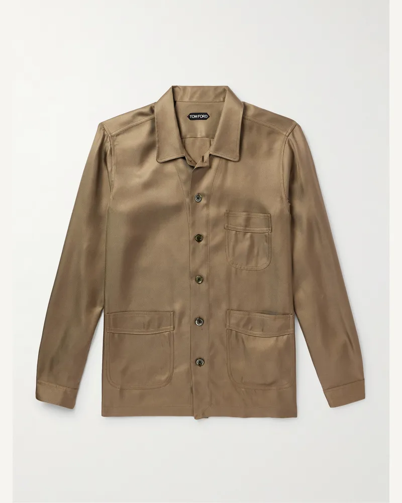 Tom Ford Hemdjacke aus Seiden-Twill mit Reverskragen Grün