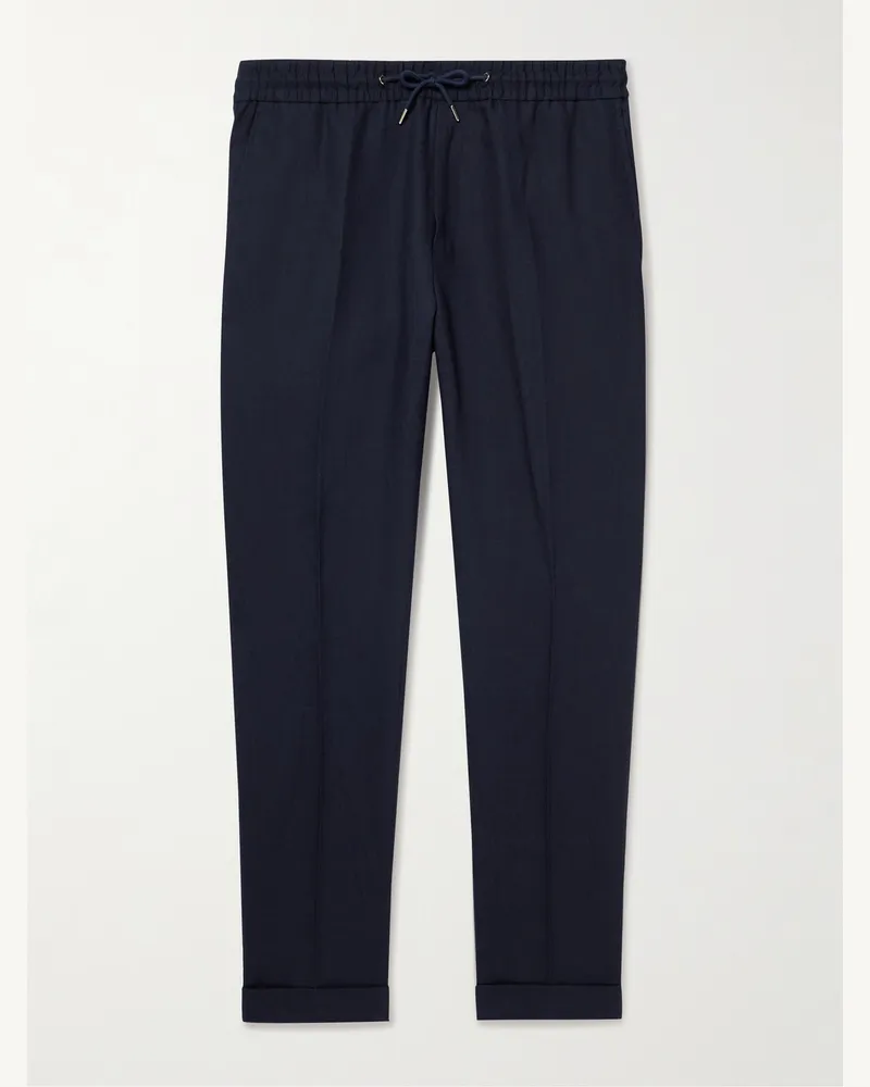 Paul Smith Schmal und gerade geschnittene Hose aus Leinen mit Kordelzugbund Blau