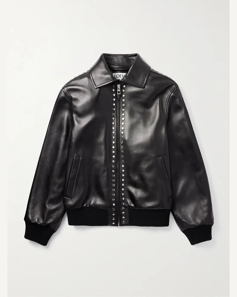 Loewe Bomberjacke aus Leder mit Nieten Schwarz