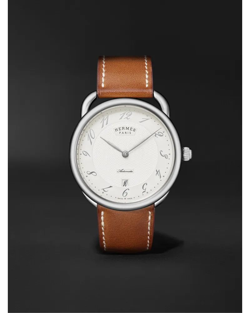 Hermès Arceau Automatic 40 mm Uhr aus Edelstahl mit Lederarmband, Ref.-Nr. 055473WW00 Weiß