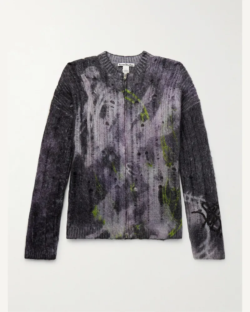 Acne Studios Cardigan aus Lochstrick mit Reißverschluss und Glitter-Finish in Distressed-Optik Schwarz