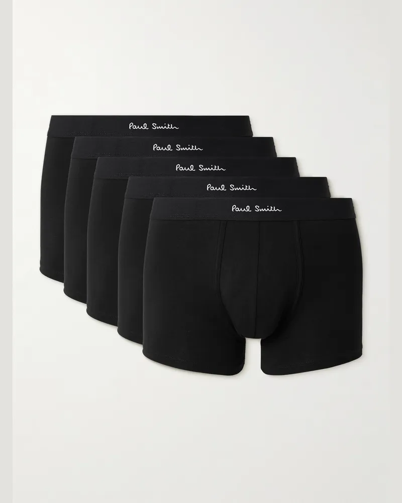 Paul Smith Five-Pack Stretch Organic Cotton-Jersey Boxer Briefs Black