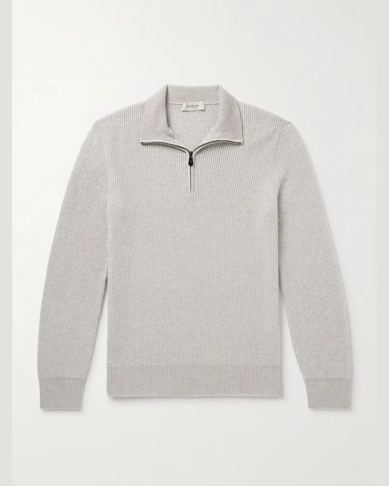 PIACENZA 1733 Pullover aus Kaschmir in Rippstrick mit kurzem Reißverschluss Grau